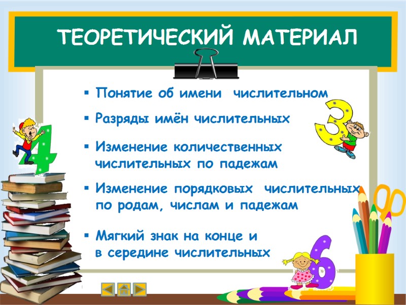 ТЕОРЕТИЧЕСКИЙ МАТЕРИАЛ   Понятие об имени  числительном  Разряды имён числительных 